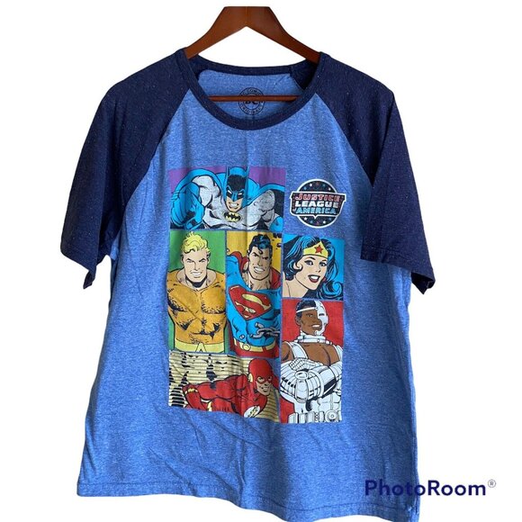 Justice League America DC Comics Men's XL Blue T-Shirt Ringer Tee - Picture 6 of 9
